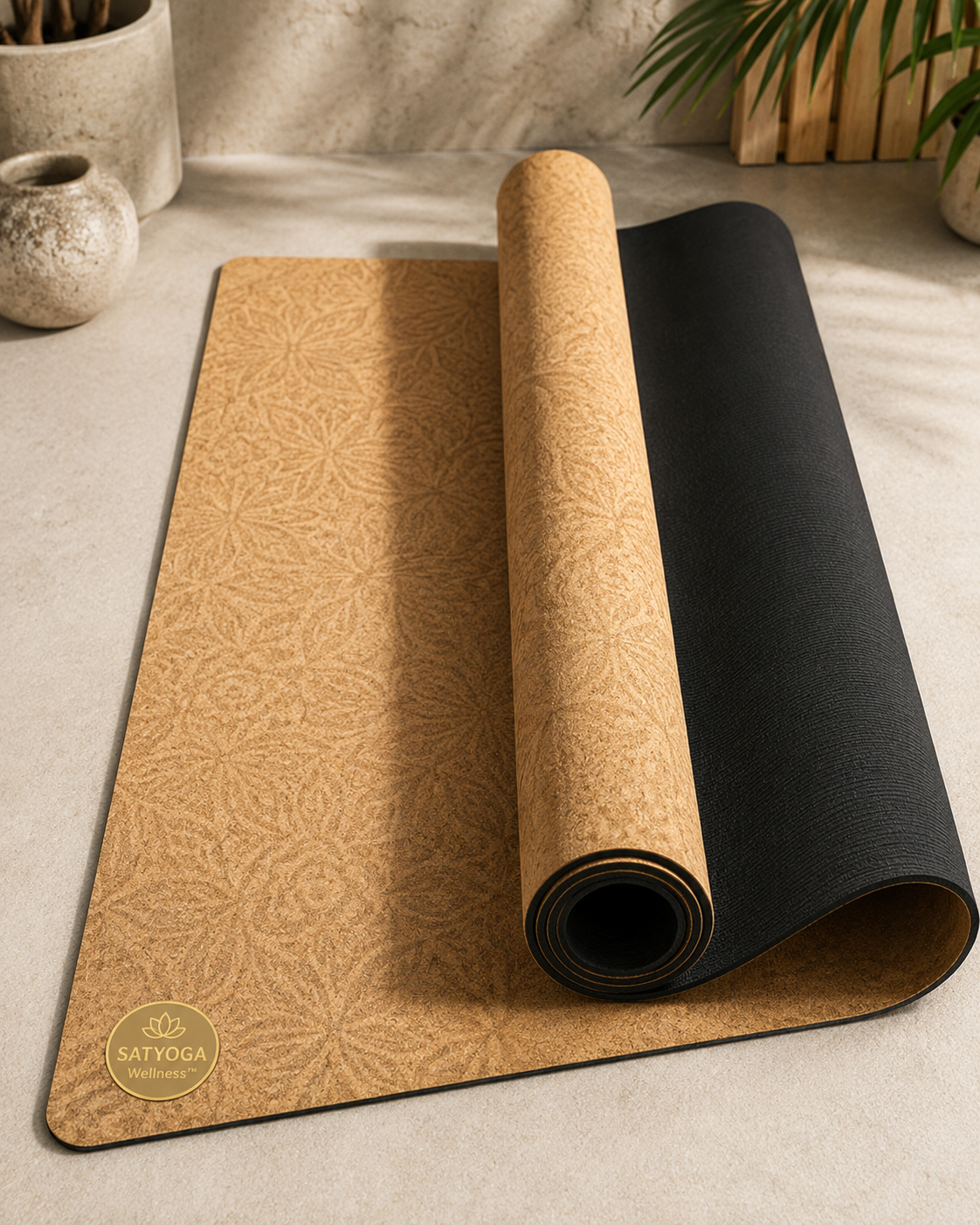 SATYOGA Welness Cork and Rubber Yoga Mat 4 6 8 10 MM