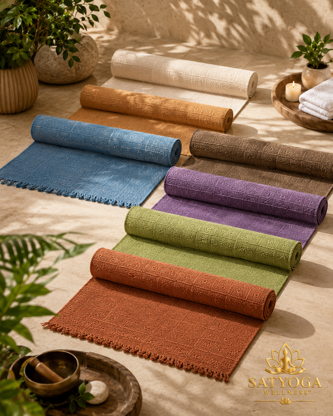 SATYOGA Welness Non Anti-Skid Cotton Yoga Mat Handwoven 6 x 2 Feet