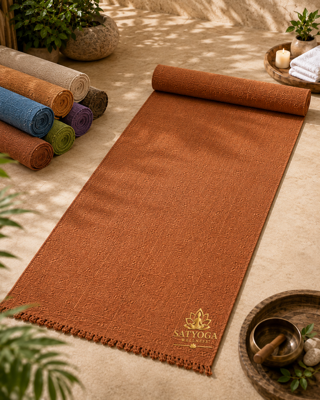 Handwoven non anti-skid cotton yoga mat by SATYOGA Welness