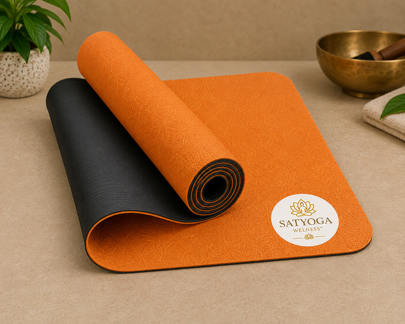 SATYOGA Welness TPE Rubber Dual Yoga Mat orange and black 4 6 8 10 MM