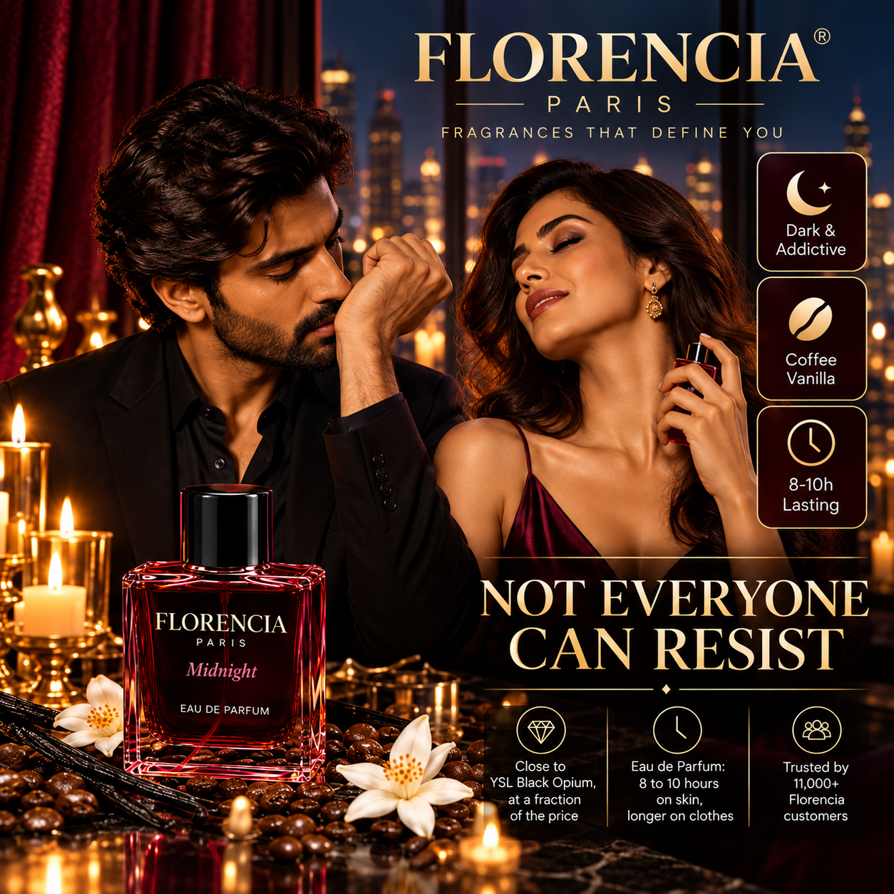 Florencia Paris Midnight Eau de Parfum – Coffee Vanilla & White Flowers Perfume 50ml - Image 2