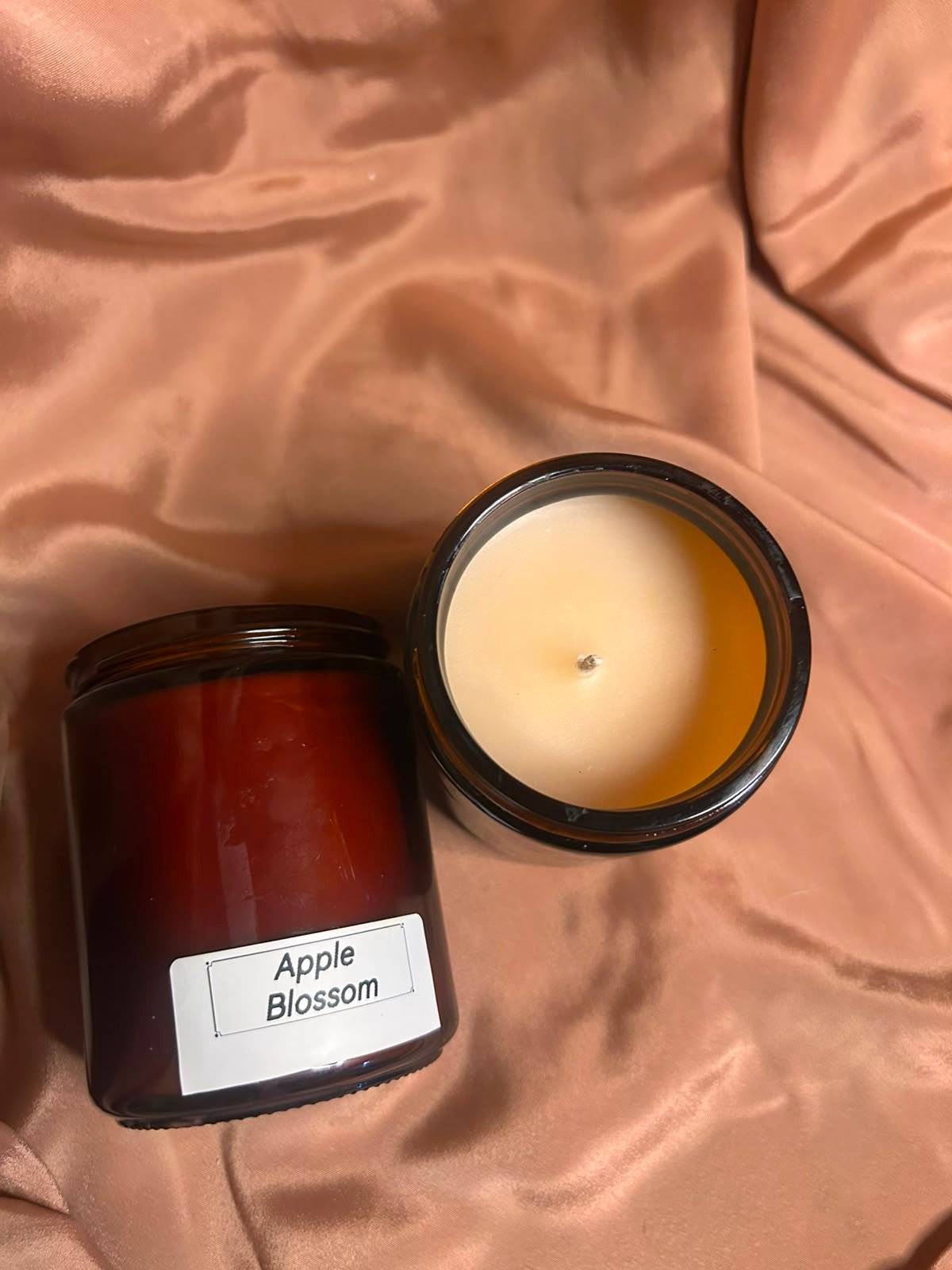 Amber Collection Meditation Candle in amber jar with customisable fragrances Rose, Apple Blossom and Black Musk by SATYOGA Welness™