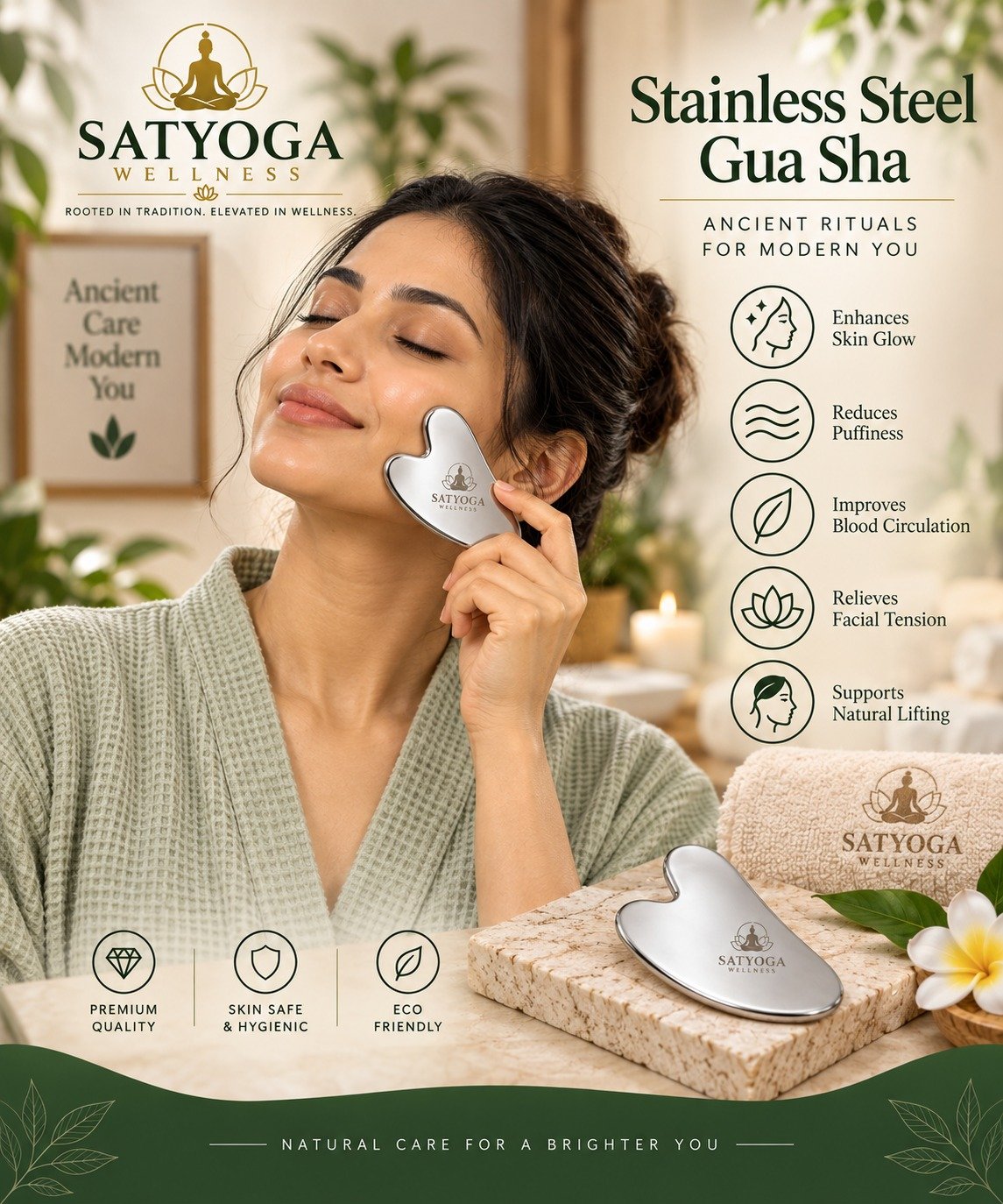 Stainless Steel Gua Sha – Facial Massage Tool | SATYOGA Wellness™ - Image 2