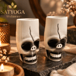 Skull ceramic candle with black and white detailed design by SATYOGA Wellness™
